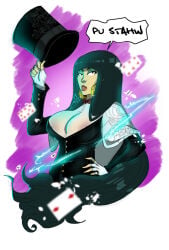 1girls 2018 areola_slip areolae bangs big_breasts black_hair breasts dc_comics female shy_green solo zatanna