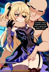 1boy 1girls aged_up ai_generated blonde_hair choking clenched_teeth clothed_female_nude_male covered_breasts covered_nipples crying dress dress_lift eyepatch female fingering fischl_(genshin_impact) forced genshin_impact gloves green_eyes hair_over_one_eye long_hair neck_grab no_panties rape rasilinai skirt_lift small_breasts stable_diffusion straight straight_hair strangling tears thick_thighs thighhighs thighs twintails