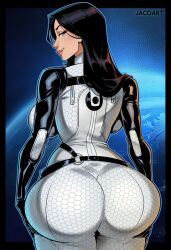 1girls 2d artist_name ass ass_bigger_than_head backboob big_ass big_breasts bioware black_hair blue_eyes breasts busty clothed clothed_female color curvaceous curvy curvy_figure digital_media_(artwork) electronic_arts female female_only full_color fully_clothed giant_breasts grabbing_from_behind grabbing_own_ass hips hourglass_figure huge_ass huge_breasts human iacolare jacogram large_ass light-skinned_female light_skin long_hair looking_at_viewer looking_back mass_effect_(series) mass_effect_2 miranda_lawson non-nude presenting_ass round_ass slim_waist smile voluptuous voluptuous_female wide_ass wide_hips