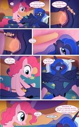 alicorn blush comic dialogue dildo english_text equine female friendship_is_magic horn horse my_little_pony page_4 penetration pinkie_pie_(mlp) pony princess_luna_(mlp) pussy sex sex_toy smooth_skin strap-on syoee_b tail text unicorn vaginal_penetration yuri