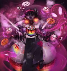 absurd_res anthro bat big_breasts bodily_fluids breasts cake clothing demon demon_humanoid dessert female food fyrtila_wraithrend_(morphide) ghost hi_res huge_breasts humanoid illusion lactating legwear lgbt_pride magic magic_user mammal milk nipple_mouth passionatevesta piercing pride pride_colors slightly_chubby solo spirit stockings suid suine thick_thighs