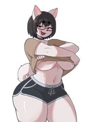 1girls anthro areolae areolae_slip breasts cat_ears cat_tail female female_only kemisk_landfill lifting_shirt oc original_character tagme tagme_(character) thighs underboob