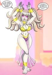 absurdres barefoot big_breasts big_lips brainwashed brainwashing breasts bubble_butt cleavage dancer dancer_girl dancer_outfit dancing dangan_ronpa danganronpa english_text expressionless female female_only femsub fit fit_female glowing glowing_eyes harem harem_girl harem_outfit huge_breasts hypnosis junko_enoshima large_breasts midriff muscular muscular_female standing text twintails wide_hips zorro-zero