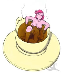 2013 anthro bathing breasts closed_eyes cup drink earth_pony equine ethanqix female female_only friendship_is_magic fur horse mammal my_little_pony navel nipples nude pinkie_pie_(mlp) plate pony pussy smile solo straight_hair tea