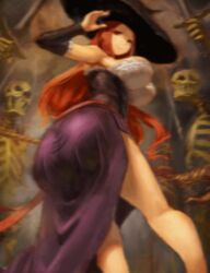 animated ass ass_shake bare_shoulders breasts brown_hair dragon's_crown dress female female fingernails hat huge_ass huge_breasts hybrid_animation kazo leaning leaning_forward long_hair looking_at_viewer photoshop red_eyes shaking_butt shiny shiny_skin skeleton smile solo sorceress_(dragon's_crown) strapless strapless_dress stroke_(animator) witch_hat