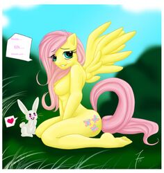 angel_(mlp) animal_ears anthro big_breasts breasts english_text equine female fluttershy_(mlp) friendship_is_magic hair heart horse human humanized lagomorph male msseven my_little_pony nipples nude pegasus pink_hair pony rabbit smooth_skin tail text wing_boner wings