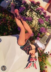 1girls 3d big_ass big_breasts brown_eyes bunny_ears cherry_blossoms dress feet fingernails flower green_hair high_heels image image_set kiriko_(overwatch) kitsune kitsune_mask laying laying_on_back laying_on_rock legs legs_together legs_up long_fingernails long_legs one_eye_closed outdoors overwatch overwatch_2 panties pink_nails ponytail sexy_pose thick_thighs thighs toes trsensualstudio underwear v_shape watermark