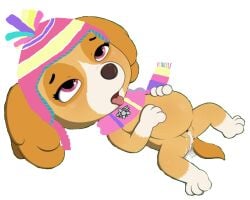 cum cum_in_pussy nickelodeon paw_patrol puppy pussy scarf skye_(paw_patrol) winter winter_hat