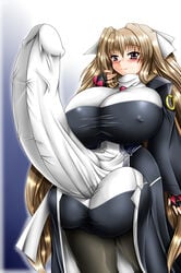 1futa aoi_kimi breasts bush erection futa_only futanari intersex kyoukaisenjou_no_horizon large_breasts large_penis long_hair nipples pantyhose penis ruuru skin_tight solo testicles