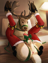 anus ass balls christmas gay horn jingle_bells male male_only penis presenting presenting_hindquarters rand_(furry_artist) reindeer stockings tail yaoi