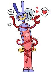 bulge bulge_grab bulge_through_clothing cartoony digital_drawing_(artwork) gangle_(the_amazing_digital_circus) handjob huge_cock jax_(the_amazing_digital_circus) katty_ty object_hug rabbit self_upload ship straight tadc the_amazing_digital_circus wholesome
