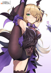 1girls armpits ass_visible_through_thighs blonde_hair blush dress eyepatch female fischl_(genshin_impact) fishnet_bodysuit fishnets flexible genshin_impact goth gothic gothic_lolita green_eyes leg_lift legs_up lo_xueming meme oz_(genshin_impact) panties pantyhose raven_(bird) rinkiusagisoul splits stretching sweatdrop thigh_strap thighhighs vertical_splits