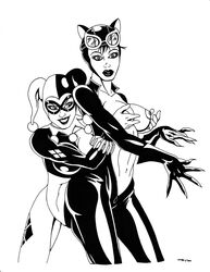 batman_(series) catwoman dc dc_comics eso2001 female female_only harley_quinn human monochrome multiple_females nipples supervillainess tagme yuri