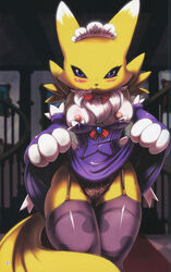 anthro black_nose black_sclera breasts claws clothes color digimon female female_only fur furry furry_breasts furry_tail indoors nancher renamon tagme tail