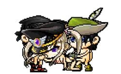 animated blue_eyes bowman_(maplestory) cum facial from_behind hat maplestory oral orchid_(maplestory) penis pixel_animation pixel_art purple_eyes sex spitroast sprite thief_(maplestory) threesome tied_hair transparent_background twintails