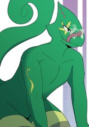 anthro black_eyes chameleon cum cum_on_face cum_on_tongue furry furry_only gay green_skin hi_res leon_powalski lizard long_tongue male nintendo no_humans nude on_ground pecs reptile scalie schlurpin sitting smile solo star_fox thick_thighs tongue tongue_out video_games yaoi