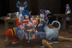 all_fours anjalis cum draenei kneeling large_breasts lisella monara mrdoodles night_elf nipples spread_legs world_of_warcraft yuropa