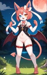 1girls 2025 ai_generated anthro blue_eyes digitigrade eeveelution female generation_6_pokemon heterochromia hi_res innie_pussy moon night nintendo open_mouth orange_eyes outdoors pink_fur pink_hair pokemon pokemon_(species) pussy short_hair slit_pupils smile succubus succubus_wings sylveon white_fur
