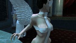 3d angel angel_halo angel_wings big_breasts black_hair bondage bondage_gear bondage_outfit breasts cleavage eve_(hitman_blood_money) female female_focus halo hitman hitman_blood_money huge_breasts io-interactive large_breasts official_art screenshot sling_bikini tied_hair video_games white_skin