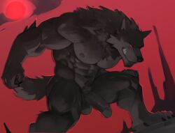 2025 abs anthro areola artist_name balls bara barazoku biped canid canine canis chest_tuft cloud detailed_background feet fingers fur furry genitals glans grey_areola grey_body grey_fur grey_nipples half-erect hi_res humanoid_feet humanoid_genitalia humanoid_hands humanoid_penis looking_at_viewer low-angle_view male mammal moon muscular muscular_anthro muscular_arms muscular_legs muscular_male mythological_canine mythological_creature mythology navel nipples nude_anthro nude_male outside pecs penis pinup plantigrade pose pubes radcanine red_eyes red_moon red_theme shaded solo standing tail text three-quarter_view toes tuft werecanid werecanine werecreature werewolf wolf
