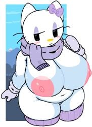 big_breasts breasts cassettedream cold dream-cassette hello_kitty hello_kitty_(series) hoshime kitty_white mittens sanrio scarf snow