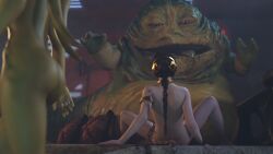 1girls 3d alexbridger ass braided_hair brown_hair chain_leash chained enslaved_royal female female_focus green-skinned_female green_skin harem harem_girl hutt imminent_rape imminent_sex jabba's_palace jabba_the_hutt light-skinned_female light_skin long_hair multiple_girls nude nude_female oola princess_leia_organa rape_face rear_view slave slave_collar slave_leia slavegirl star_wars twi'lek