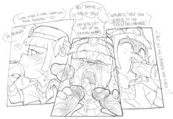 2025 3_panel_comic amneris angry anthro aroused blush bodily_fluids bracelet circlet claws cum cum_in_mouth cum_inside cum_on_face dbaru domestic_cat dominant dominant_female donald_duck_(comics) duo ear_piercing ear_ring egyptian english_text eyeliner felid feline felis fellatio female finger_claws gangbang genital_fluids genitals greyscale group group_sex handjob heart_symbol imminent_eating jewelry makeup male mammal monochrome oral pectoral_(jewelry) penile penis penis_bite piercing ring_piercing saliva sex sharp_teeth speech_bubble teeth text trio whiskers