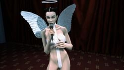 3d angel angel_halo angel_wings big_breasts black_hair bondage bondage_gear bondage_outfit breasts cleavage eve_(hitman_blood_money) female female_focus halo hitman hitman_blood_money huge_breasts io-interactive large_breasts official_art screenshot singing sling_bikini tied_hair video_games white_skin