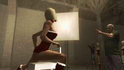 3d blonde_hair breasts christmas_outfit corset female hitman hitman_blood_money io-interactive photoshoot red_corset screenshot sexy short_hair studio video_games white_skin
