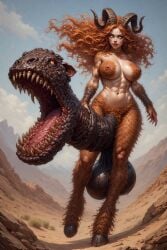 abs ai_generated big_balls big_breasts blonde_hair blonde_pubic_hair body_hair demon demon_girl futanari hairy hooves horns horsecock hyper_penis monster monster_cock monstercock muscular teeth what wtf