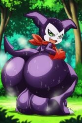 ai_generated forest hyper_ass hyper_balls hyper_penis impmon looking_back smug tagme very_sweaty