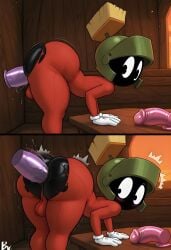 1boy ai_generated anal_juice anus arms_behind_back ass ass_bigger_than_head ass_focus ass_grab ass_up asshole balls ballsack big_butt big_thighs blush bronin666 dildo dildo_in_ass dildo_insertion gay gay_male glowing_eyes hands_on_ass helmet looney_tunes male marvin_the_martian motion_lines puckered_anus red_clothing shaking shaking_butt skin_tight solo solo_male spread_anus spread_ass spread_butt spreading spreading_ass sweat thick_ass thick_butt thick_thighs white_gloves