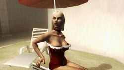 3d blonde_hair breasts christmas_outfit corset female hitman hitman_blood_money io-interactive photoshoot red_corset screenshot sexy short_hair studio video_games white_skin