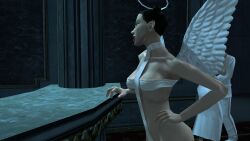 3d angel angel_halo angel_wings big_breasts black_hair bondage bondage_gear bondage_outfit breasts cleavage eve_(hitman_blood_money) female female_focus halo hitman hitman_blood_money huge_breasts io-interactive large_breasts official_art screenshot sling_bikini tied_hair video_games white_skin
