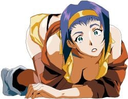 cowboy_bebop faye_valentine looking_at_viewer on_all_fours purple_hair