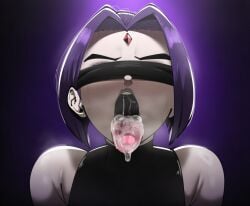 1girls 2025 2d 2d_(artwork) after_blowjob after_fellatio after_sex ahe_gao ai_generated blindfold blush blush close-up cum cum_in_mouth cum_on_tongue dc dc_comics female full_face_blush gem_on_forehead grey_skin looking_up looking_up_at_another mullon novelai open_mouth pink_background plain_background portrait purple_eyes raven_(dc) red_gem short_black_hair solo solo_female sweatdrop tears teen_titans teeth tongue_out