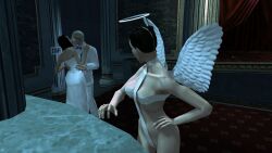 3d angel angel_halo angel_wings big_breasts black_hair bondage bondage_gear bondage_outfit breasts cleavage eve_(hitman_blood_money) female female_focus halo hitman hitman_blood_money huge_breasts io-interactive large_breasts official_art screenshot sling_bikini tied_hair video_games white_skin