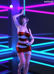 1girls 3d 3d_(artwork) baldur's_gate baldur's_gate_3 bangs big_breasts black_hair braid club daz3d daz_studio dress dungeons_and_dragons elf female green_eyes half-closed_eyes impish3d legwear long_hair pinup pointy_ears shadowheart solo_female wizards_of_the_coast
