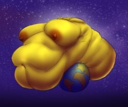 anthro ass belly big_belly big_breasts big_butt breasts fat fat_female female hi_res huge_belly huge_breasts huge_butt hyper hyper_belly hyper_breasts hyper_butt immobile macro mario_(series) mario_and_luigi_(series) mario_bros morbidly_obese morbidly_obese_anthro morbidly_obese_female nintendo nipples obese obese_anthro obese_female orb overweight overweight_anthro overweight_female planet solo space starlow weight_gain wobblinggut