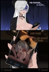 1boy 1boy1girl 2koma big_breasts big_breasts big_breasts big_cock big_penis blowjob blowjob_face blurry breasts cfnm cinderella_(nikke) cleavage clothed_female_nude_male comic cum dress ejactulation english_text erection female goddess_of_victory:_nikke holding_phone indoors long_hair looking_at_viewer madisama(tyam) oral oral_sex pale_skin pov pov_eye_contact public public_restroom r3dstar red_eyes selfie smartphone straight tyam