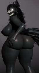3d_(artwork) anthro ass big_breasts black_body black_fur black_hair bone breasts canid canine digital_media_(artwork) female fur hair hi_res looking_at_viewer mal0 mammal nipples nixnax_05 nude scp-1471-a scp-1471-a_(scrag) scp_foundation skull skull_head solo tail teeth thick_thighs
