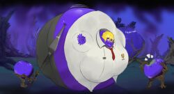 alternate_breast_size berrysquishyrat big_breasts blue_skin blueberry_inflation breast_expansion don_quixote_(limbus_company) female hyper limbus_company morbidly_obese_female project_moon spherical_inflation stretched_clothing sunken_head sunken_limbs yellow_eyes yellow_hair