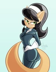 2d 2d_(artwork) 2d_artwork bedroom_eyes big_butt black_hair black_hair_female cat_ears cat_girl cat_tail catgirl curvy curvy_female curvy_figure digimon digital_media_(artwork) eyelashes feline feline feline_ears furry furry_female green_eyes green_eyes_female hand_on_hip jamearts kitty_katswell looking_at_viewer looking_back nickelodeon non-human simple_background smile smiling smiling_at_viewer t.u.f.f._puppy tail