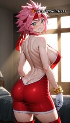 ai_generated amy_rose ass back backless_dress backless_outfit bare_back bare_shoulders bed bedroom blush boots bracelet breasts butt_crack cartoon_network cowboy_shot dress female from_behind gloves green_eyes grin headband indoors jewelry large_breasts looking_at_viewer looking_back median_furrow meitabuu messy_hair patreon_username pencil_dress pink_hair red_dress red_footwear red_hairband red_headband sega short_dress short_hair shoulder_blades sideboob smile solo sonia_the_hedgehog sonic_(series) sonic_boom sonic_the_hedgehog_(series) sonic_underground spiked_hair sunlight taut_dress teeth thigh_boots thighhighs tight_clothes tight_dress white_gloves window zettai_ryouiki