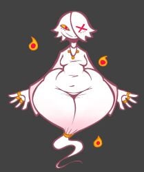 1girls belly belly_bulge belly_button big_ass big_butt bulge chubby chubby_female coochie covering crotch eye_covered fat fat_ass female female_only fire fireball floating ghost ghost_girl ghost_hands leila_(nanodude78) looking_at_viewer nanodude78 red_eyes ring rings short_hair small_breasts smiling solo solo_female solo_focus wide_hips