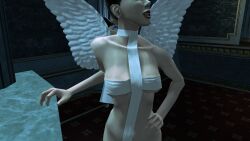 3d angel angel_halo angel_wings big_breasts black_hair bondage bondage_gear bondage_outfit breasts cleavage eve_(hitman_blood_money) female female_focus halo hitman hitman_blood_money huge_breasts io-interactive large_breasts official_art screenshot sling_bikini tied_hair video_games white_skin