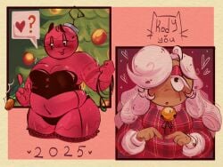 2girls bbw bobette_(dandy's_world) bondage_gear christmas christmas_outfit christmas_present christmas_tree chubby chubby_female cleavage clothed_female collar dandy's_world dandys_world female female_only ginger_(dandy's_world) holding_object i_need_that_i_desire_that invalid_tag offering_sex sexy_clothing the_huzz thick