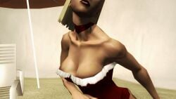 3d blonde_hair breasts christmas_outfit corset female hitman hitman_blood_money io-interactive photoshoot red_corset screenshot sexy short_hair studio video_games white_skin