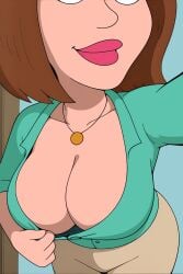 beige_pants big_breasts breasts_focus brown_hair family_guy gretchen_mercer selfie turquoise_shirt
