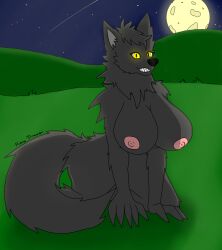 1girls 2d 2d_(artwork) 2d_artwork absurd_res anthro big_breasts breasts canid canine character_request cheek_tuft detailed_background facial_tuft female field fluffy fluffy_tail full_moon fur glowing glowing_eyes grass grey_body grey_fur grin grinning_at_viewer hi_res kneeling looking_at_viewer mammal moon mythological_canine mythological_creature mythology neck_tuft night nipples nude pink_nipples plant reena_dreamer sharp_teeth smile solo solo_focus tagme tail teeth thick_thighs tuft watermark werecanid werecanine werecreature werewolf yellow_eyes
